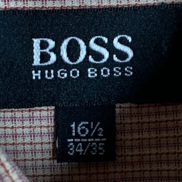 Hugo Boss Shirt Mens 16.5 Long Sleeve Button Down Top Plaid Work Casual Orange - Picture 10 of 12